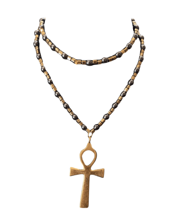Ankh of Eternal Life Necklace (Brass & Hematite)