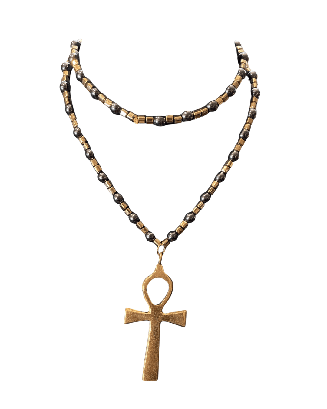 Ankh of Eternal Life Necklace (Brass & Hematite)