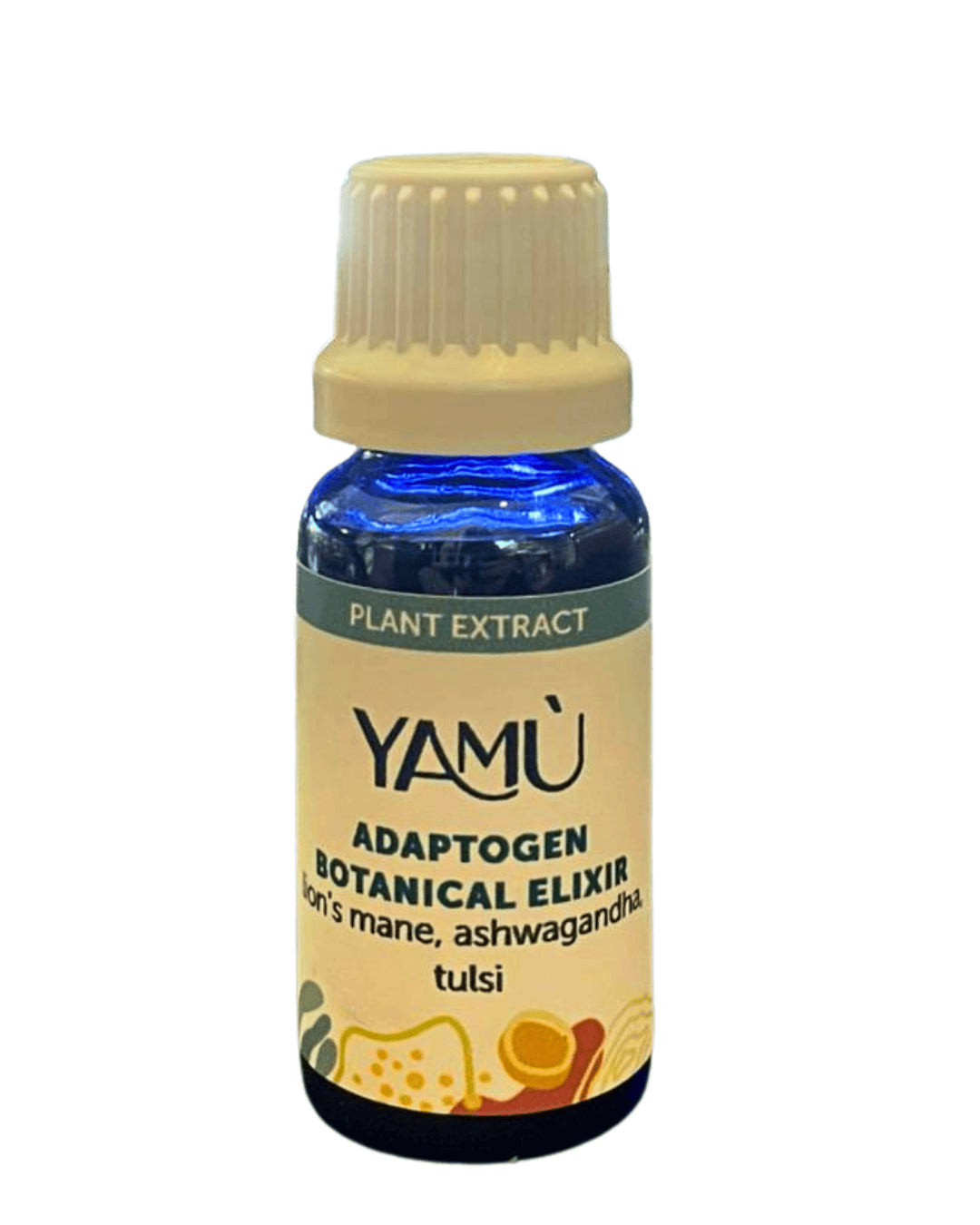 Yamu Adaptogen Botanical Elixir herbal tincture in glass dropper bottle.