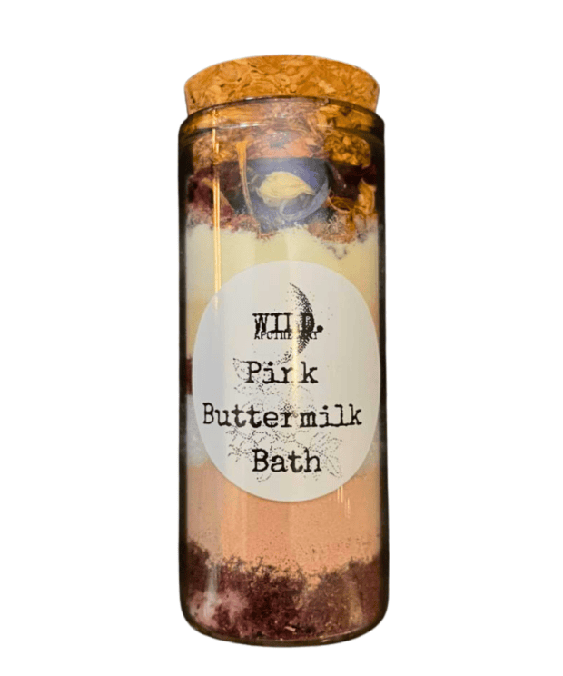 Wild Pink Buttermilk Bath botanical bath soak with pink salts and floral botanicals.