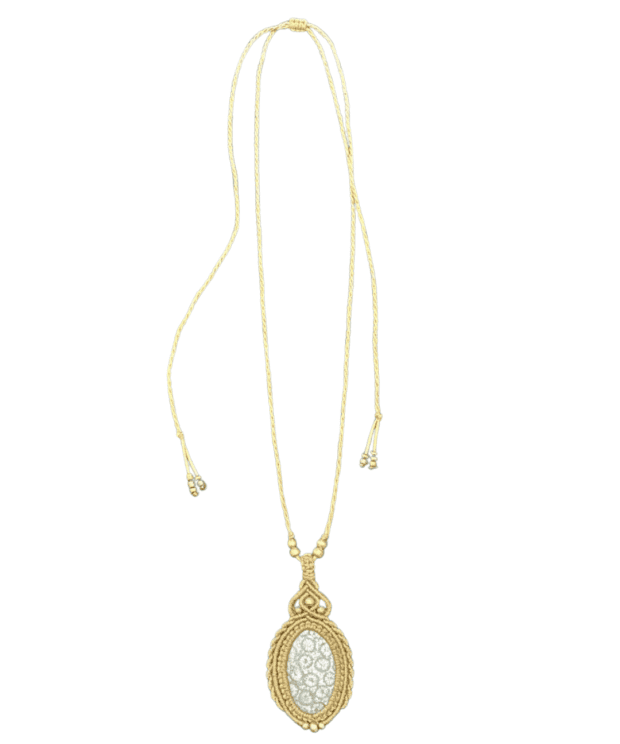 Handcrafted Macramé Coral Necklace made with natural coral by Antoinette.