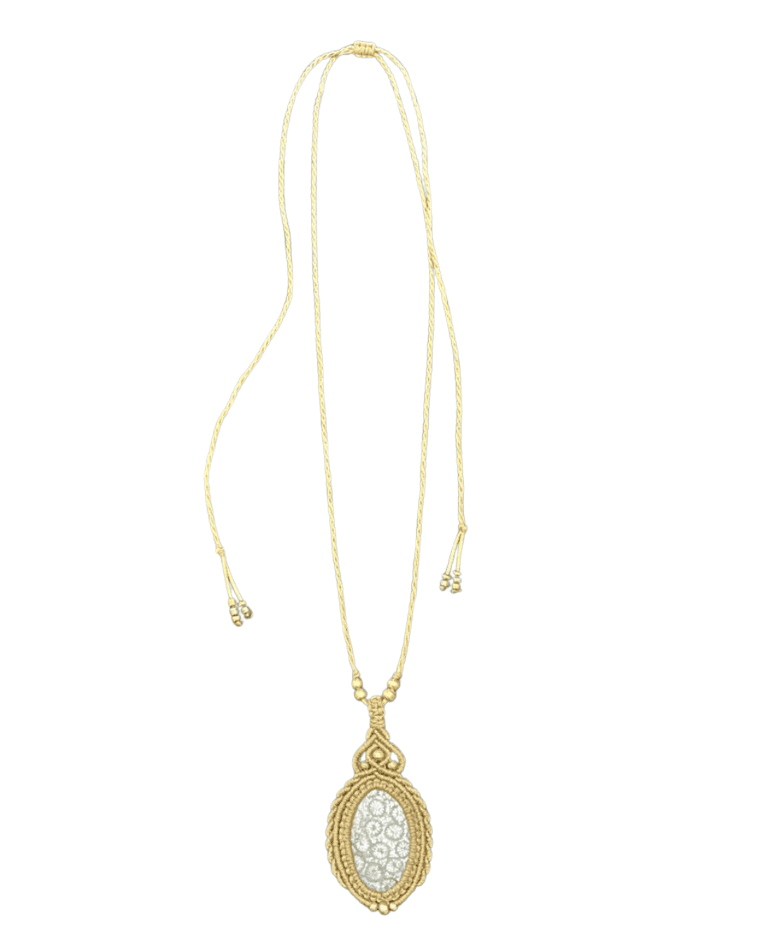 Handcrafted Macramé Coral Necklace made with natural coral by Antoinette.