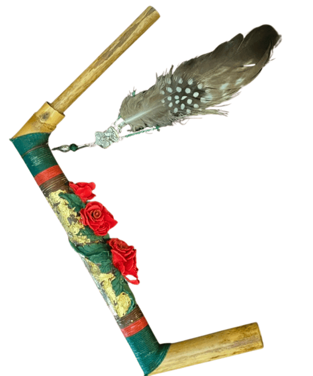 Handcrafted Kuripe ceremonial applicator pipe presented in a wooden keepsake box.