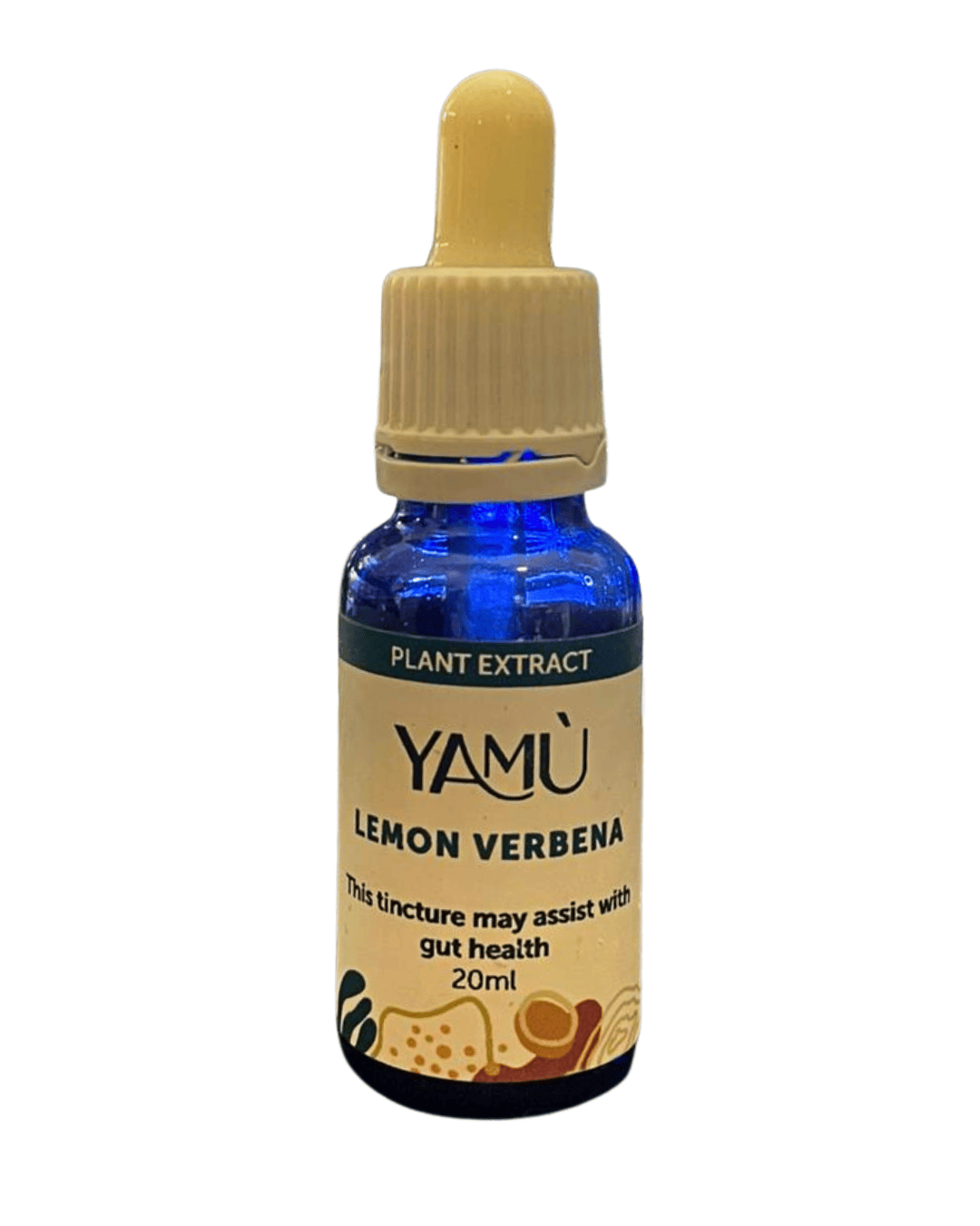 Yamu Lemon Verbena Tincture herbal extract in amber glass dropper bottle.