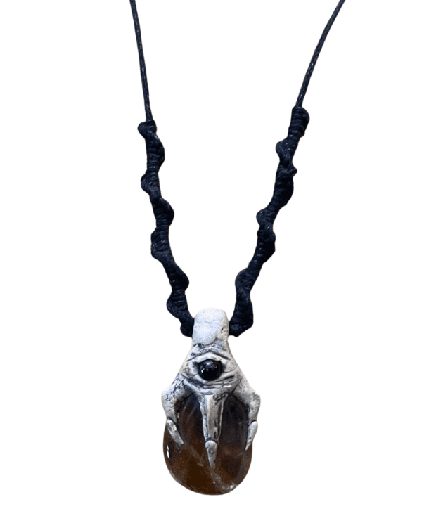 Handcrafted Macramé Smokey Quartz Necklace with Black Obsidian eye by El-Khemeia.
