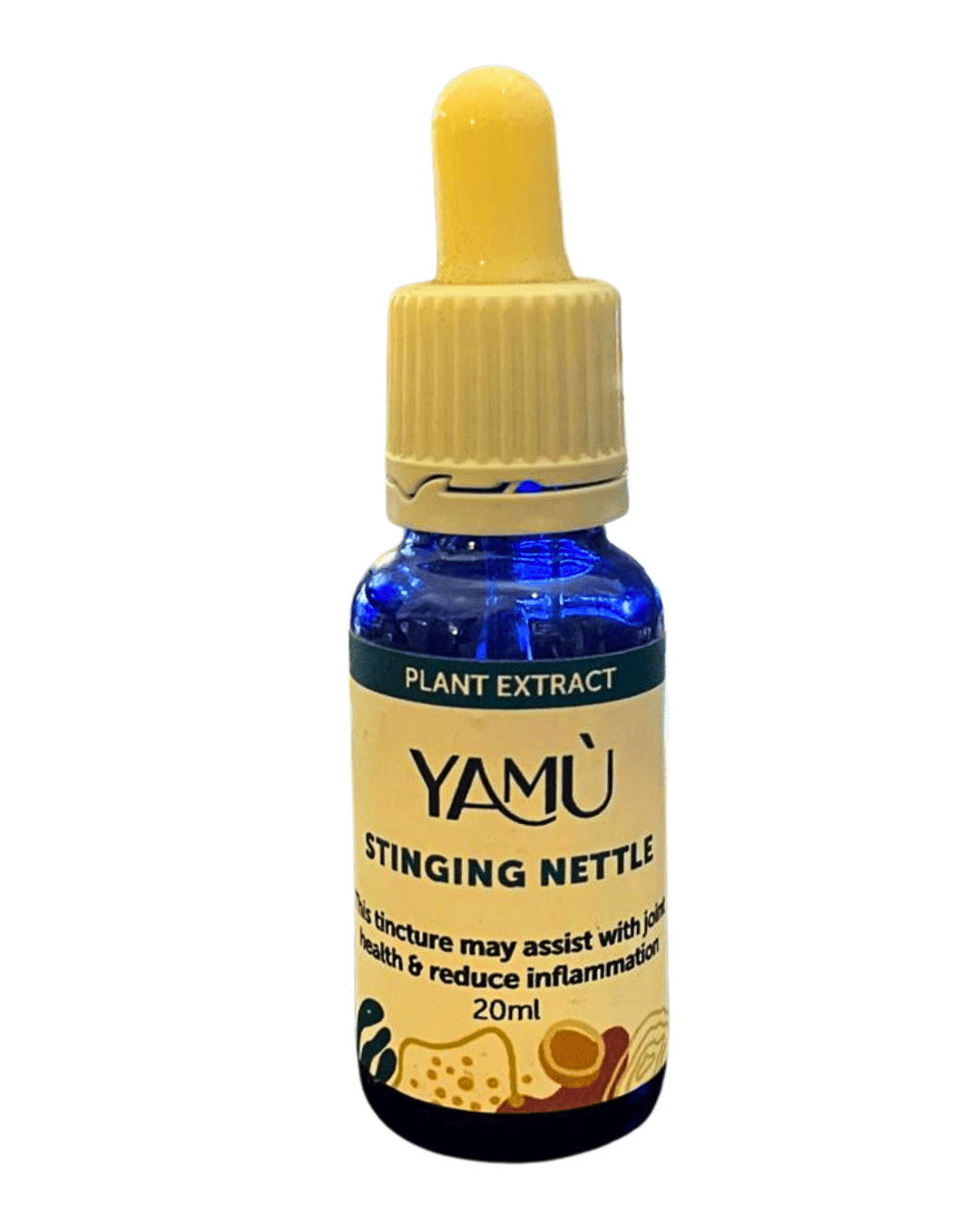 Yamu Stinging Nettle Tincture herbal extract in glass dropper bottle.